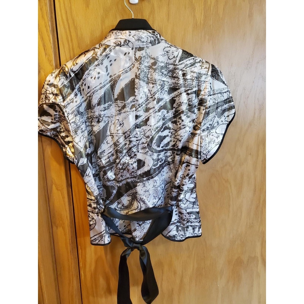 JS Collection Womens Blouse Size 16 Beige Brown Button Front Black Ribbon Belt - Picture 2 of 6